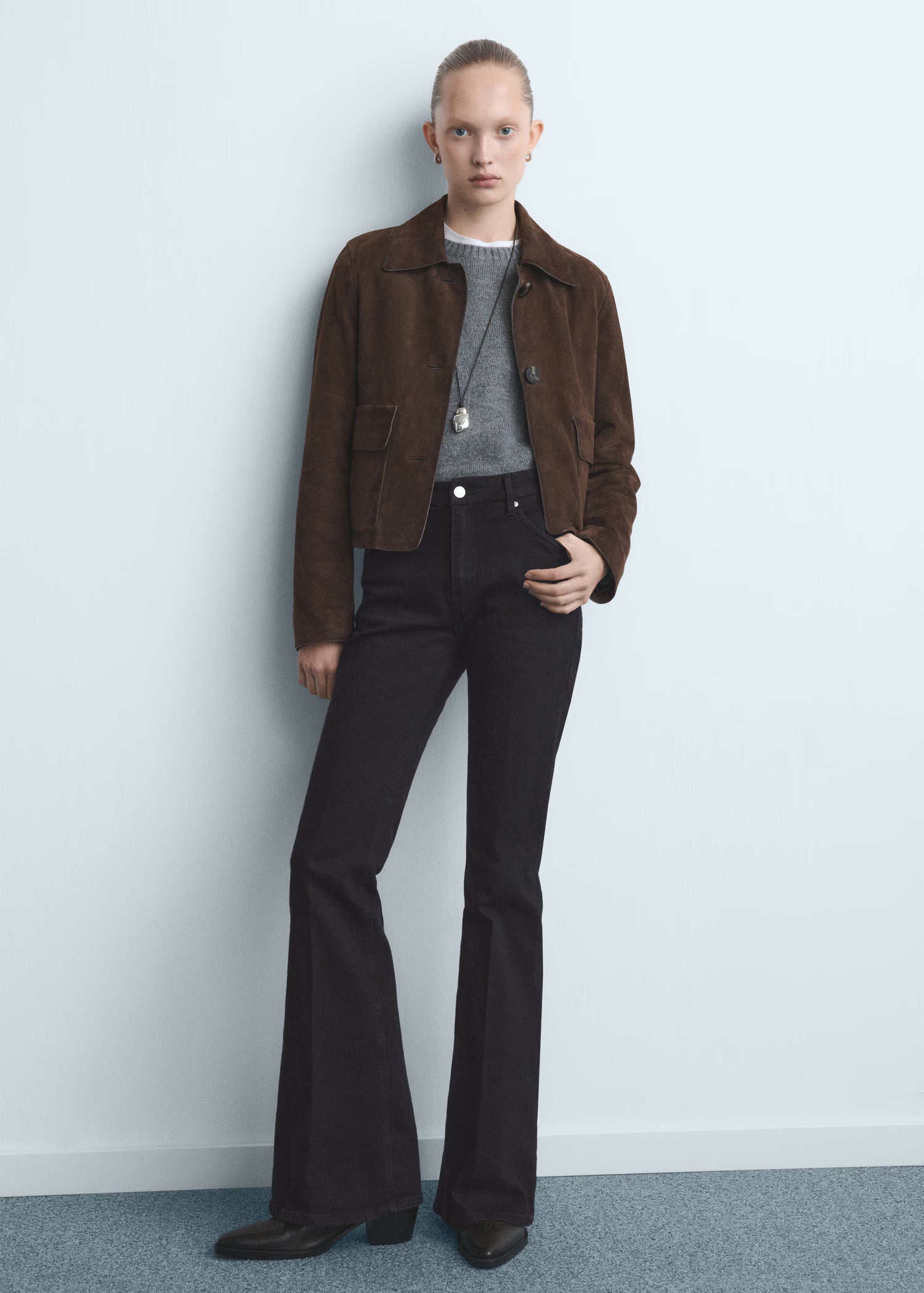 Violet flared high-rise jeans